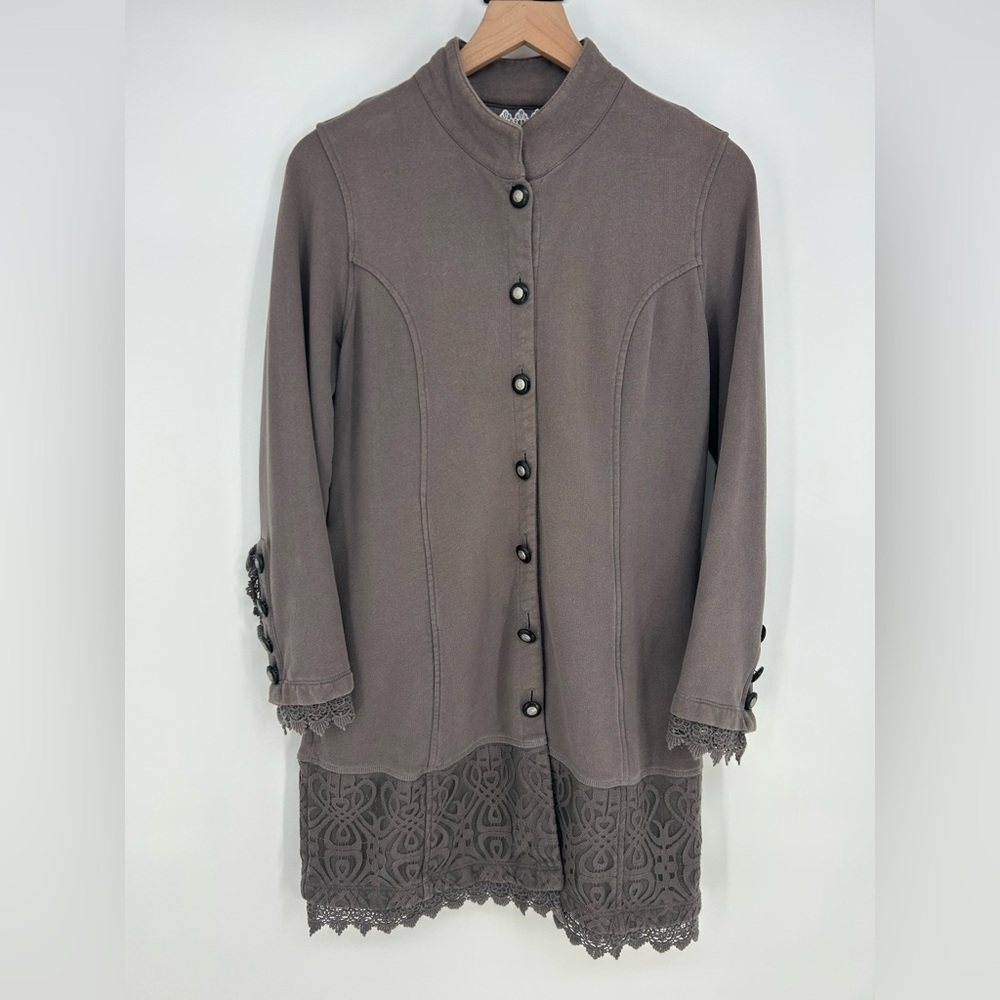 Soft Surroundings Chelsea Lace Embellished Gray Long Jacket - Size Small Petite - Picture 2 of 10